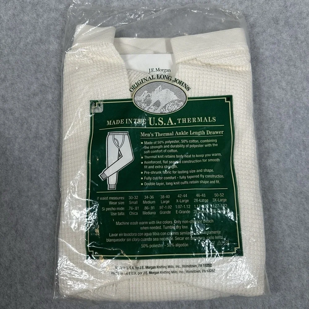 J.E. Morgan VTG Men's Ankle Length sz M USA Made Waffle‎ Knit Thermal Long Johns